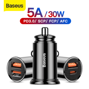 Baseus 30W Car Charger with Type C PD Fast Charger For iPhone 11 Pro Max Support QC4.0 3.0 SCP AFC For HUAWEI Xiaomi Samsung