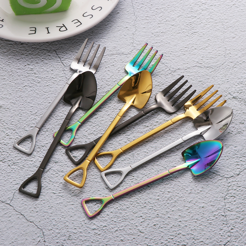 Multi-color Spoon Fork Shovel Shape Ice Cream Spoon&Fork Coffee Ice Cream Tools Kitchen Accessories