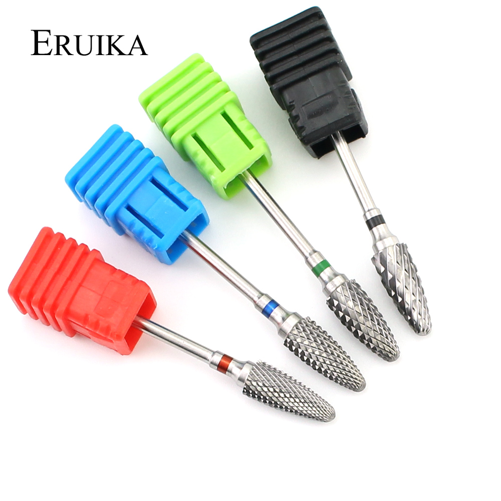 ERUIKA 4 Size Tungsten Carbide Nail Drill Bit 3/32" Rotary Milling Cutters Bits for Manicure Drill Accessories Gel Removal Tools