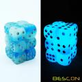 Bescon Two Tone Glowing Dice D6 16mm 12pcs Set of ICY ROCKS, 16mm Six Sided Die (12) Block of Glowing Dice