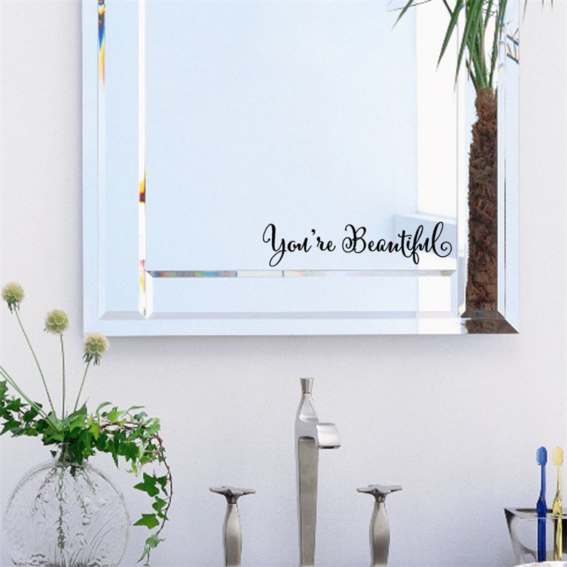 2pcs/lot Small Wall Sticker Self-adhesive You're Beautiful Mirror Wallpaper Living Room Wall Stickers Home Decal Wall Art
