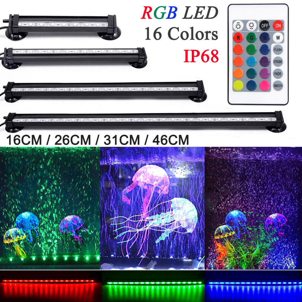 LED Aquarium Light Waterproof Remote Control Air Bubble Lamp Submersible Light Making Oxygen for Fish 16-51CM 5050 RGB D30