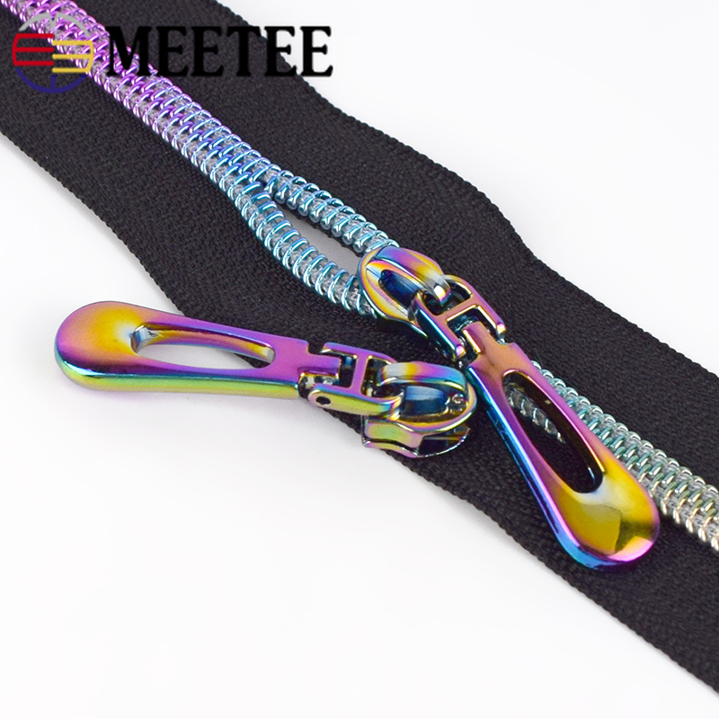 Meetee 1M Zipper+2pcs Slider 5# Color Zipper Slider Coded Crop Nylon Zips Head for Luggage Garment Zip DIY Home Sewing Accessory