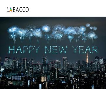 Photo Backdrop Happy New Year Of 2021 City Metropolis Fireworks Firecrackers Night Scenic Photo Background Photocall Photostudio