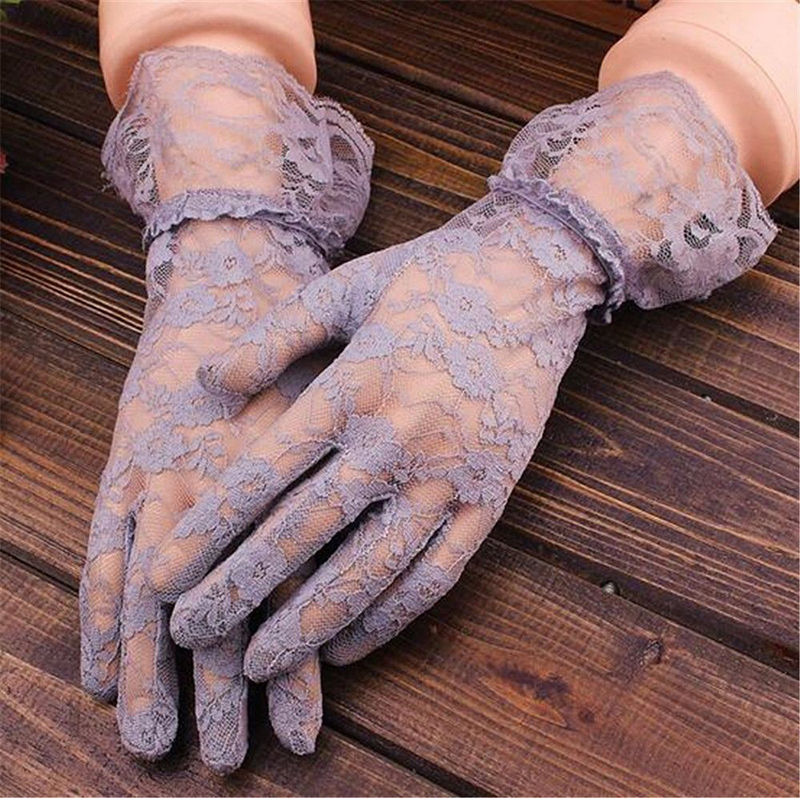 Black White Red Fashion Women Lace Party Sexy Gloves Summer Full Finger Sunscreen Gloves For Girls Mittens Wedding Accessories