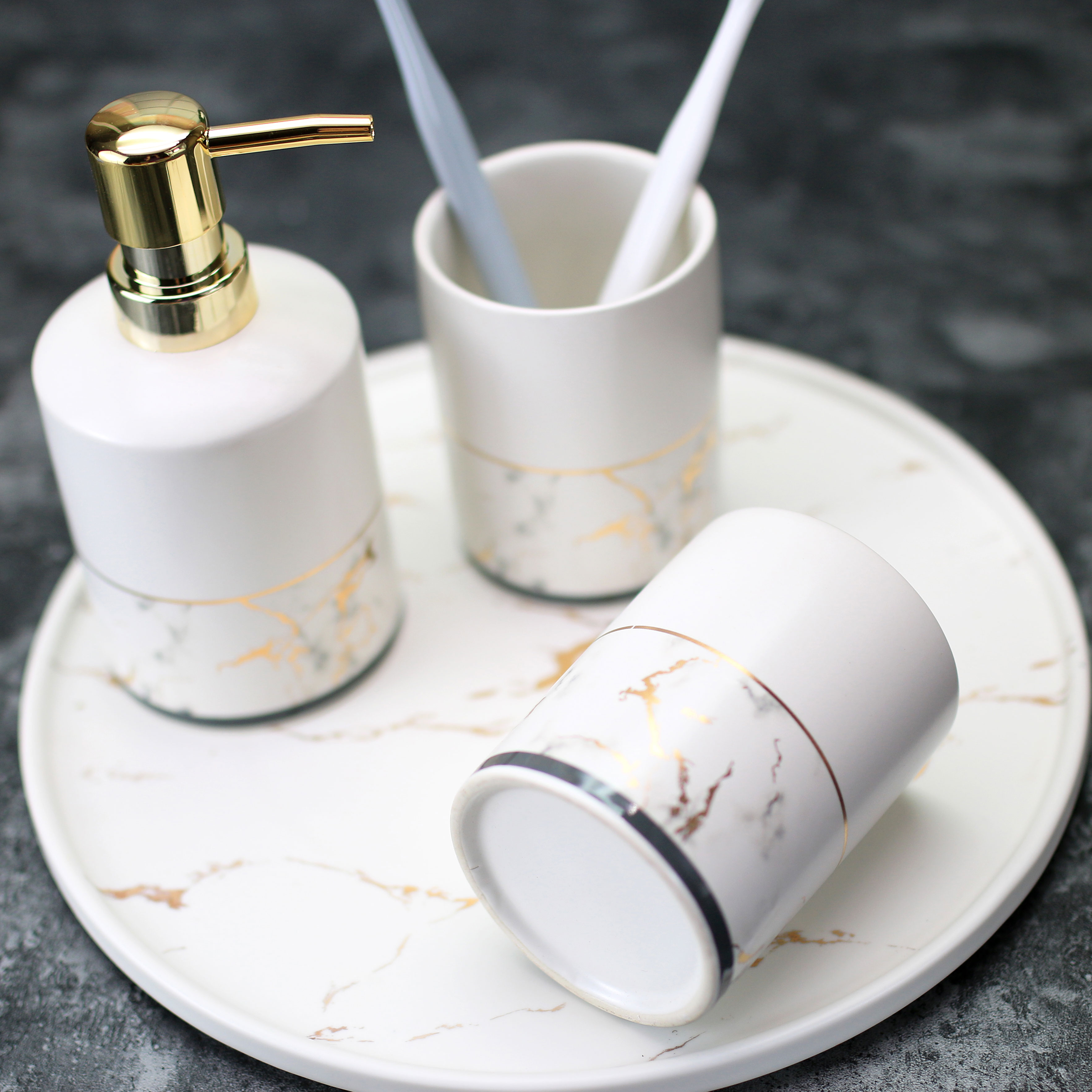 Ceramic imitation marble Bathroom Accessory Set Washing Tools Bottle Mouthwash Cup Soap Toothbrush Holder Household Articles