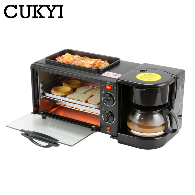 CUKYI Multifunction Breakfast Making Machine 3 in 1 Electric Coffee maker omelette frying pan bread pizza baking oven household