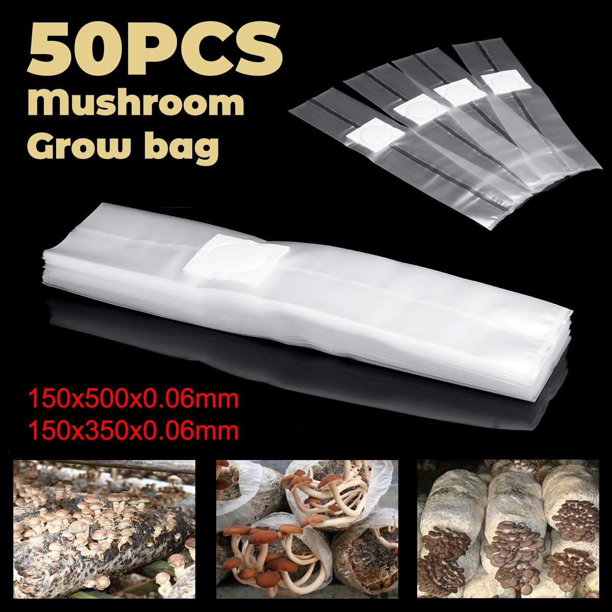 50Pcs PVC Mushroom Spawn Grow Bag 15x50/15x35cm Substrate High Temp Pre Sealable Garden Supplies Grow Bags Dropshipping