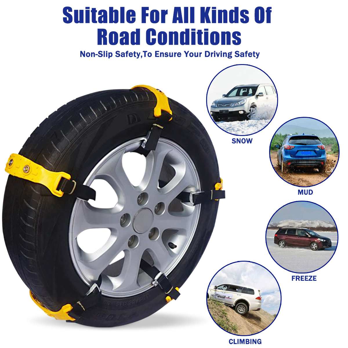 10pcs Winter Car Tire Snow Adjustable Anti-skid Safety Double Snap Skid Wheel TPU Chains For Truck Car SUV