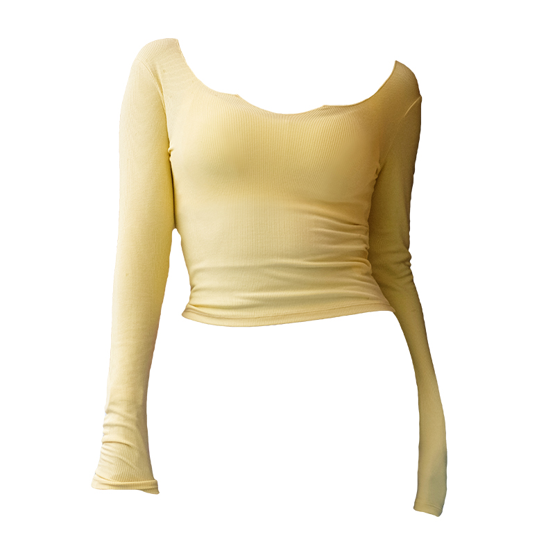 Mermaid Curve Long Sleeved Women T-shirt Gym Running Irregular neckline Waist Length Tight Slim Sports Yoga T-shirts Top