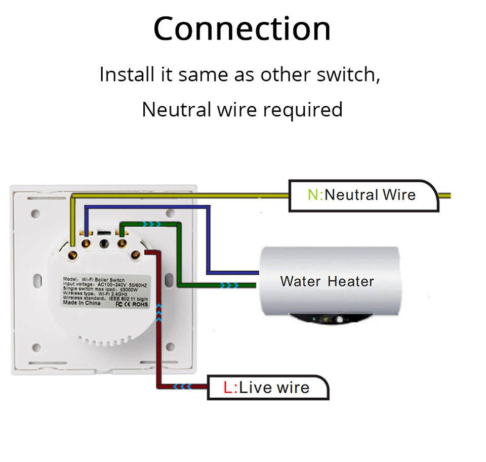 Smart Wifi Boiler Switch Water Heater Switches Voice Remote Control EU standard Touch Panel Timer Outdoor work alexa google home