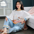 Spring Autumn Knitted Cotton Women's Sleep Lounge Pajama Long Sleeved Woman Pajama Set Cartoon Pyjamas Sleepwear M-XXXL Fashion