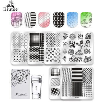 Biutee Nail Stamping Plates 8pcs Pltes +1 Polish Stamper Set Nail Art Stamping Plate Mix Design Manicure Tools Kit New