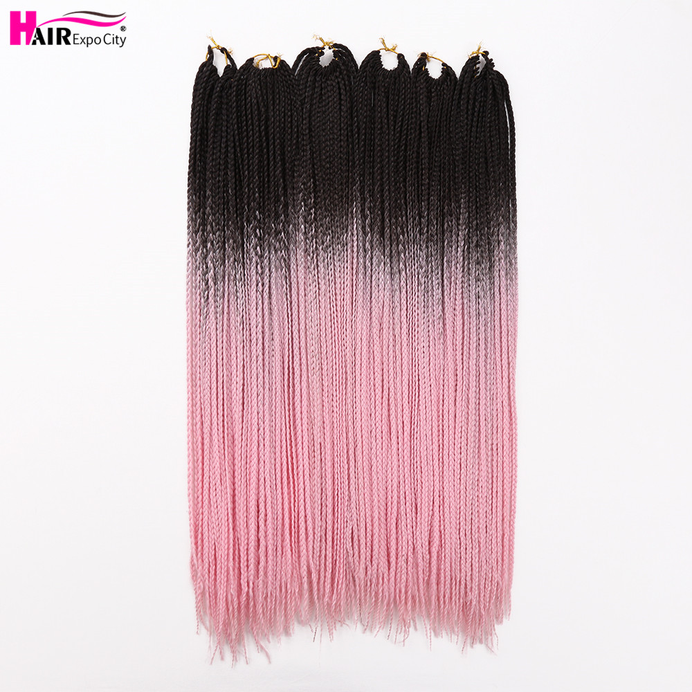 24" Box Braids Crochet Hair Ombre Synthetic Braiding Hair Extensions Heat Resistant Fiber 24 Roots/pack Pink Blue Hair Expo City