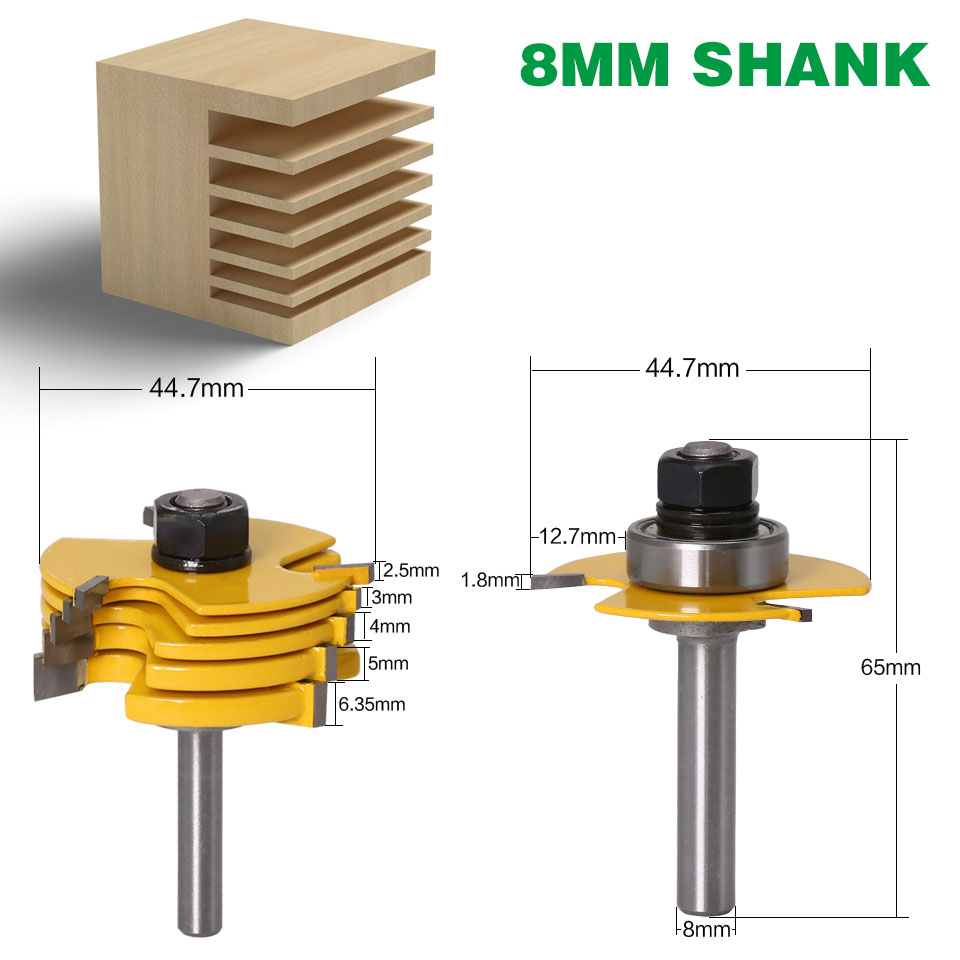 3 Wing Wood Router Bit Sets With 6 Piece Slot Cutter Chisel Woodworking Tenon Cutter Tools - 6mm 6.35mm 8mm 12mm 12.7mm Shank
