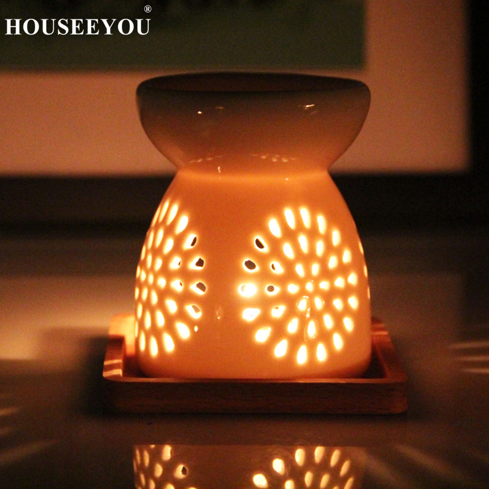 Ceramic Essential Aromatherapy Oil Burner Lamps Aroma Diffuser Home Living Room Candle Holder Oil Incense Burner D7xH9cm