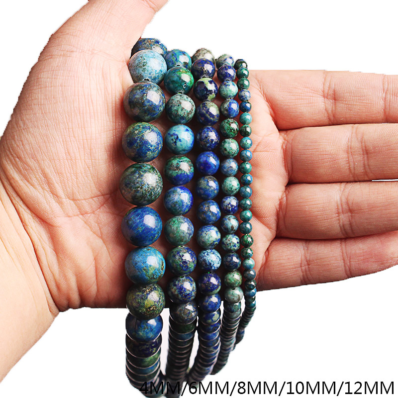 Natural Stone Azurite Lapis Lazuli Malachite Gem Stone Round Loose Beads For Bracelet Necklace Jewelry Making 4 6 8 10 12MM