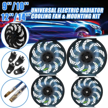 Universal 12V 80W 2100 RPM Push Pull Curved Blade Electric Cooling Radiator Fan with Mounting Kit 9 10 12 14 Inch