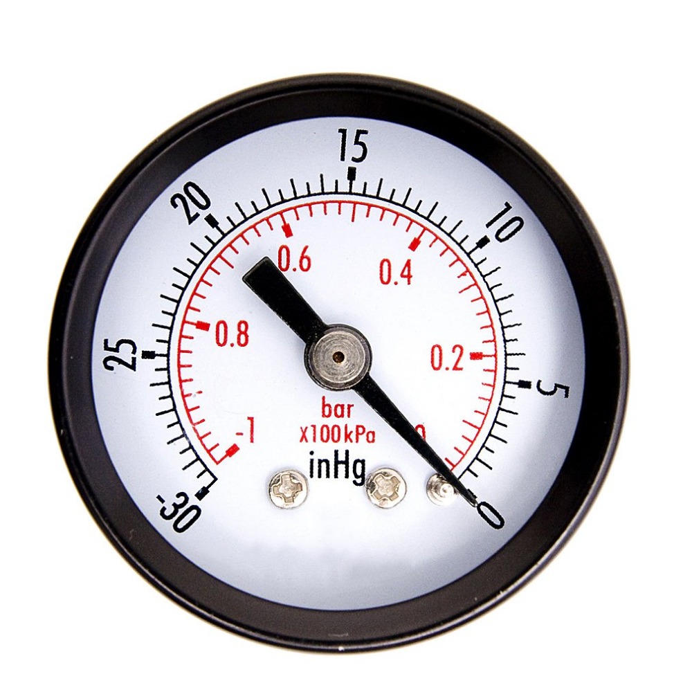 New 1-1/2" Dry Utility Mini Vacuum Pressure Gauge Blk.Steel 1/4" Center Back, -30HG/0PSI Pressure Tester Measuring Instruments