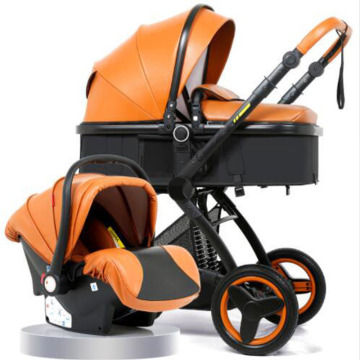 3 in 1 Baby Stroller With Car Seat Foldable Carriage Pram Luxury PU Leather Travel System Trolley Walker For Newborns