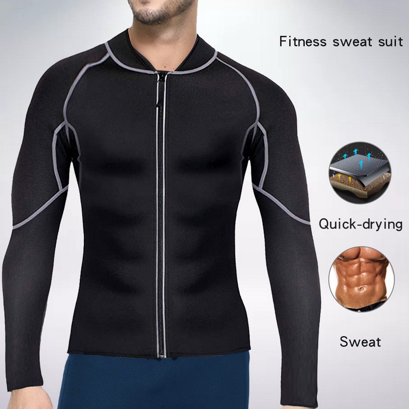 Puimentiua Men's Slim Body Shaper Neoprene Sweat Vest Sauna Suit Weight Loss Fitness Long Sleeve Zipper Workout Slimming Shirt