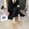 Winter House Women Fur Slippers Fashion Cross Band Warm Plush Ladies Fluffy Shoes Cozy Open Toe Indoor Fuzzy Slides For Girls