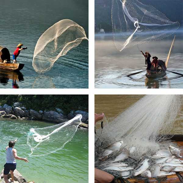 14Ft 4.2M Fishing Net Bait Easy Throw Hand Cast Strong Nylon Mesh Sinker