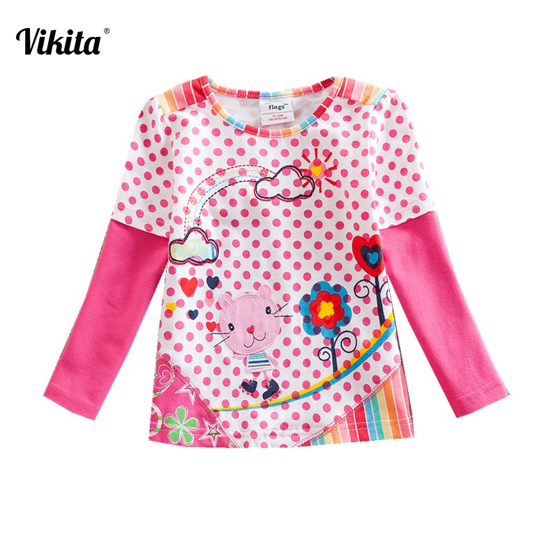 VIKITA Brand Girl t shirt Flower Long Sleeve Kids t-shirts Animal Cartoon Shirts Kids Tops T-shirts for Children Clothing G622