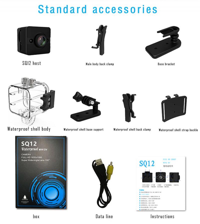 SQ12 1080P Mini Camera DVR Lens Sport Video Cameras Wide-Angle Mini Camcorder Waterproof Night Vision Camcorder