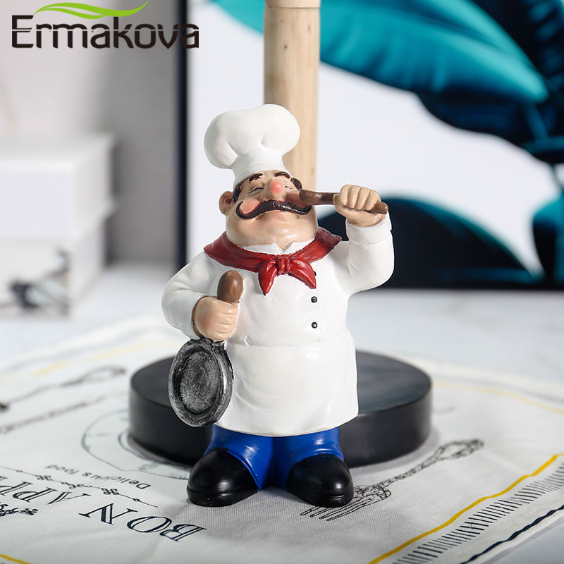 ERMAKOVA Resin Chef Double-Layer Paper Towel Holder Figurines Creative Home Cake Shop Restaurant Crafts Decoration Ornament