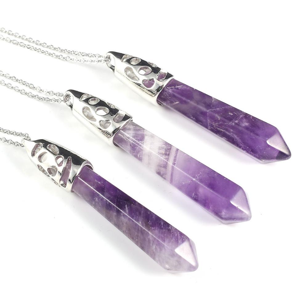 2020 New Natural Stone Crystal Pendant Necklace Jewelry Amethysts Crystal Pendant Ladies Necklace Alloy Chain Jewelry Gift Box