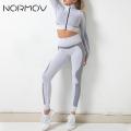 NORMOV Seamless Women Yoga Set Long Sleeve Crop Top High Waist Gym Leggings Sport Clothes Sport Suit Gym Suit Fitness Sets Sport