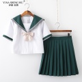 School Uniform Japanese Style Pleated Skirts JK Uniform for Girl High School Student Kawaii Green Sailor Cosplay Korean Clothing