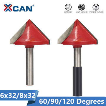 XCAN 1pc 32mm V Shape Milling Cutter 90 Degree Wood Router Bits CNC End Mills 6mm Shank for Woodworking Trimming Engraving Bit