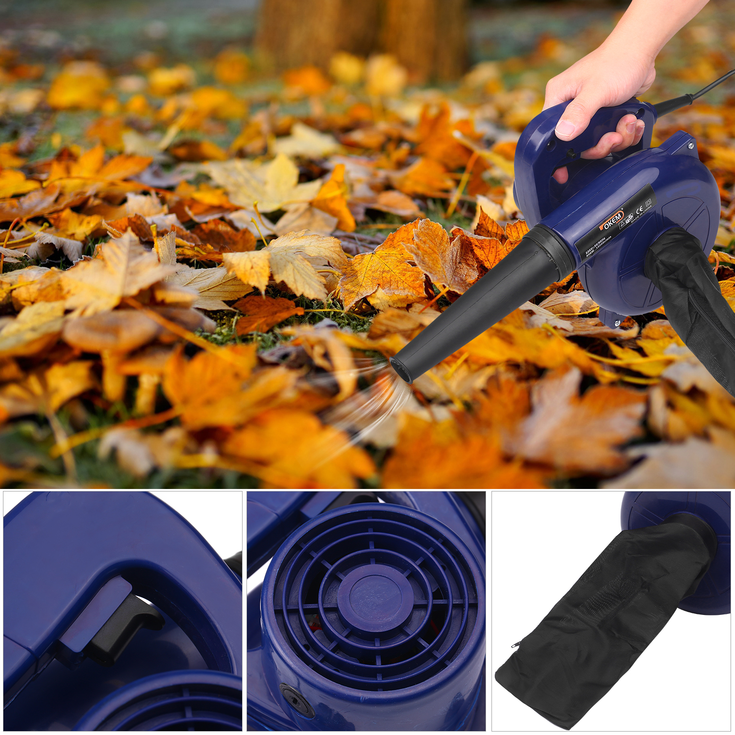 Leaf Blower 3-in-1 Yard Blower Vacuum 600W Cleaner for Car Air Pump for Inflatables with Dust Collector Bag and Taper Nozzle