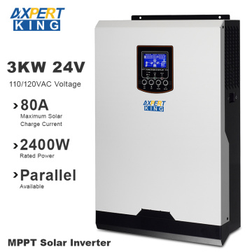 110V Solar Inverter 3Kva 2400W 24V 50HZ/60HZ Off Grid Inverter 120V 80A MPPT Pure Sine Wave Inverter 60A AC Charger