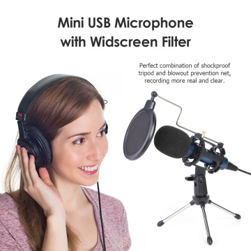 USB Condenser Desk Microphone with Shock Mount Windscreen Mini Tripod Recording Gaming Mic for PS4 Computer Desktop Laptop PC