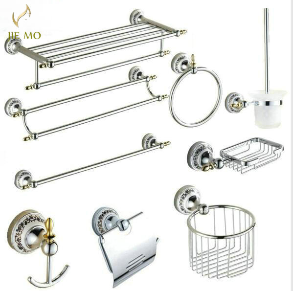 Chrome Polished Porcelain Bathroom accessories Bath Hardware Set Towel Shelf Towel Bar Paper Holder Cloth Hook 8600 series