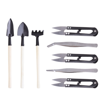 8Pcs Mini Garden Bonsai Tools Kit Spade Shovel Harrow Set Hand Tools Set Potted Plants Maintenance Suit With Wooden