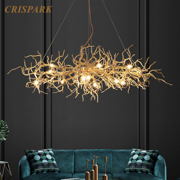 Modern Luxury Aluminum Chandelier Light LED Gold Curved Tree Branch Hanging Lamp Art Deco Living Room Dining Table Villa Home