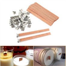 5PCS Wooden Wick Wax Candle Core Square Candlestick Sustainer Tabs Stand Alloy DIY Craft Oil Lamps Making Supplies Party