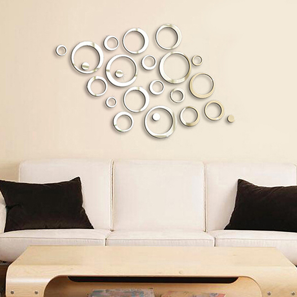 24Pcs/lot DIY 3D Circles Mirror Wall Sticker Crystal Mural Decal Home Decor Living Room Mirrored Decorative Sticker