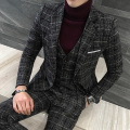 3 Piece Suits Men British Latest Coat Pant Designs Brown Navy Mens Suit Autumn Winter Thick Plaid Business Suit