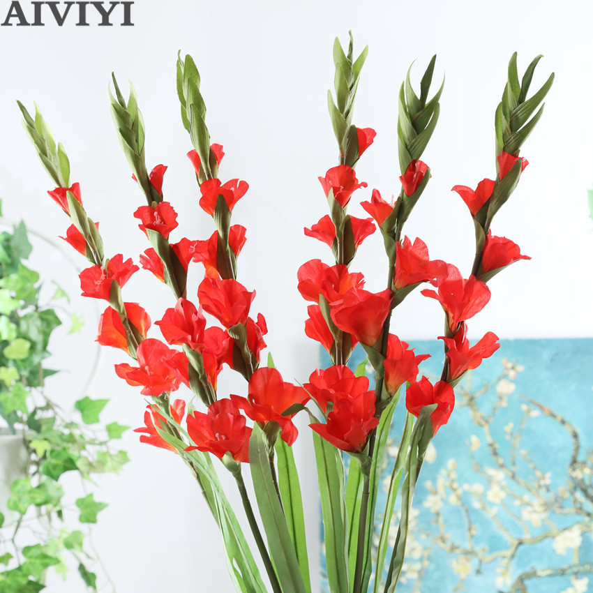 6 heads gladiolus orchid silk artificial flower bonsai flower plant home wedding arrangement home decoration DIY aerobic potted