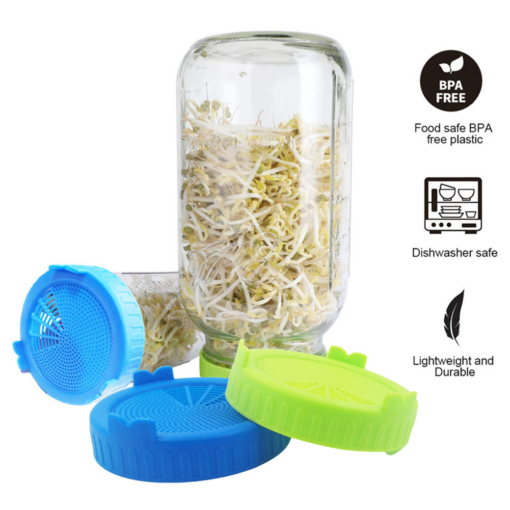 Food Grade Mesh Sprout Cover Kit, Seed Crop Germination, Vegetable Silicone Sealing Ring Lid for Mason Jar