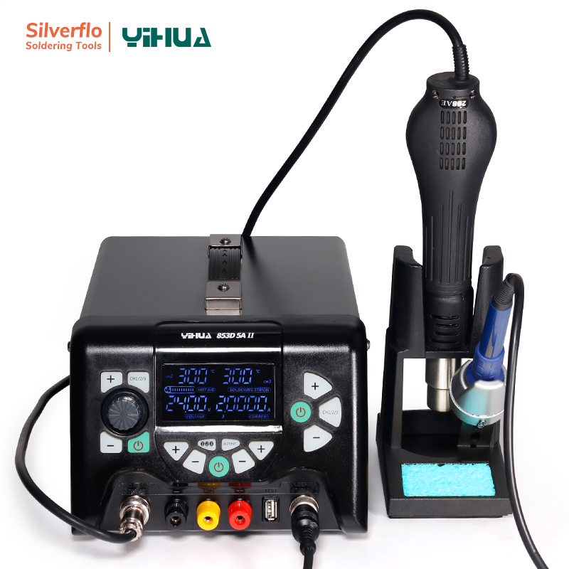 YIHUA 853D5A-II Hot Air Gun Soldering Iron Rework Station with 5A 30V DC Power SUpply 3 in 1 Soldering Station
