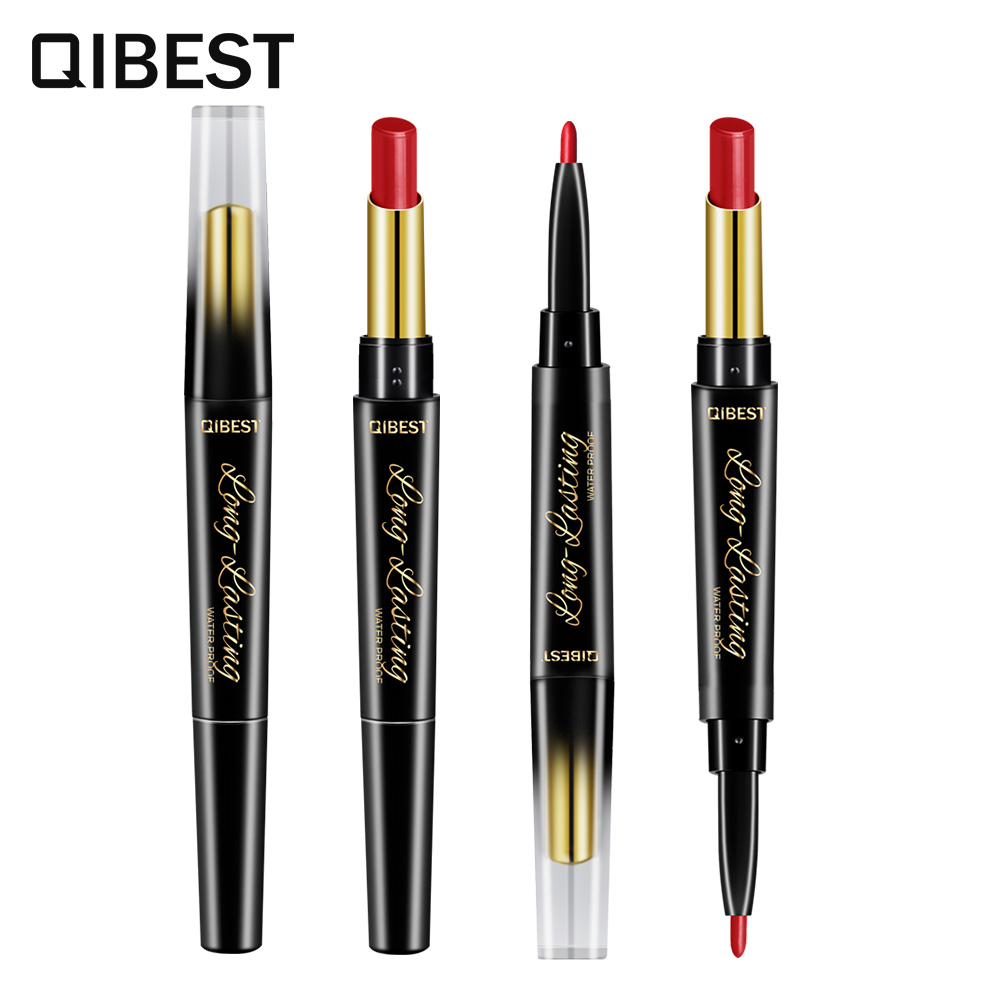 QIBEST 2 In1 Double Head Lipstick Lip Liner Pencils Waterproof Pigments Lipliner Pen Lip Makeup Cosmetic TSLM2