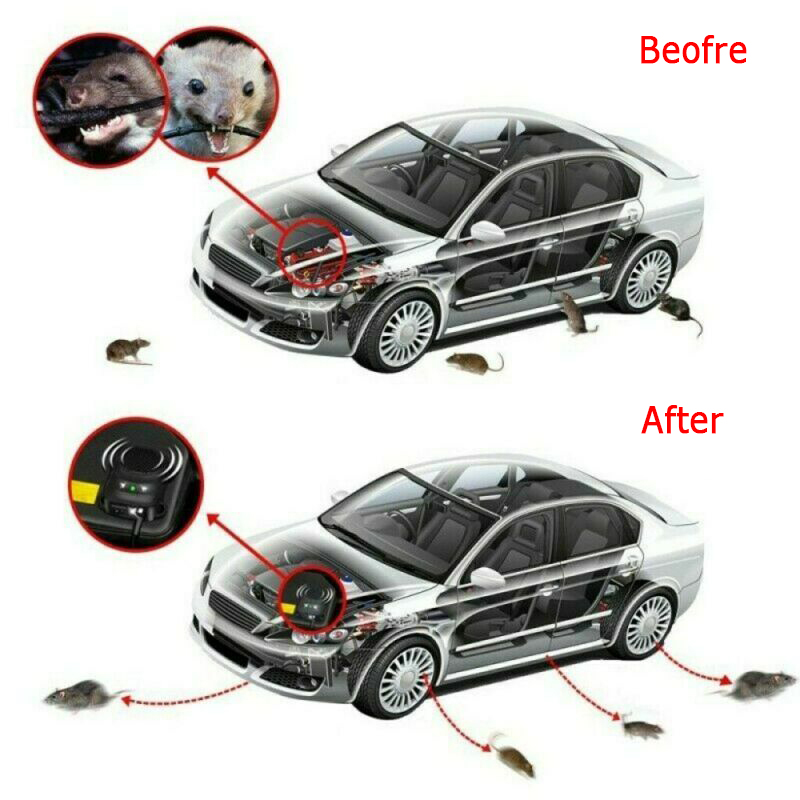 Versatile And Durable Car Vehicle Ultrasonic Pest Rat Mouse Repeller Battery Powered Rodent Deterrent Engine Care