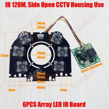 5PCS/Lot 6pcs LED Array IR 10-120 Meters 42mil 850nm PCB Board 98x83mm for Side Door Open Waterproof CCTV Camera Housing 120m