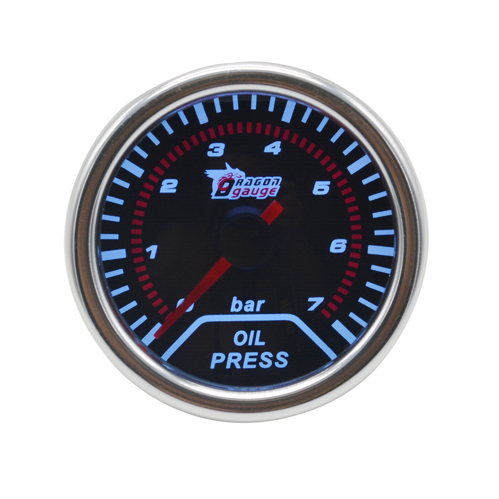 Dragon 52mm White Led Backlight Auto Car Racing Refit Accessories Analog Scale Oil Pressure Gauge 0-7 Bar Meter Free Shipping